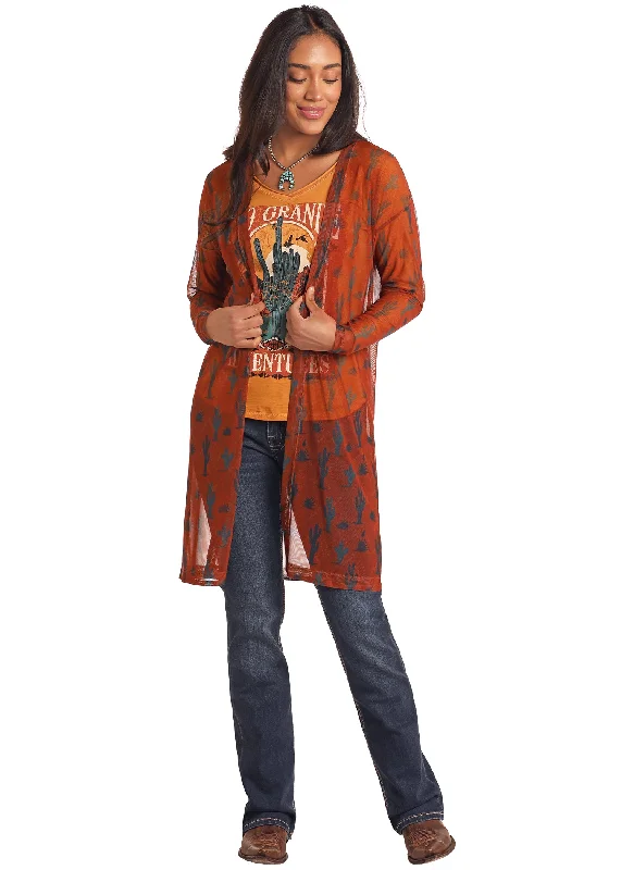 Refreshing Design Outdoor ready women's outerwear ROCK & ROLL PRINTED MESH DUSTER