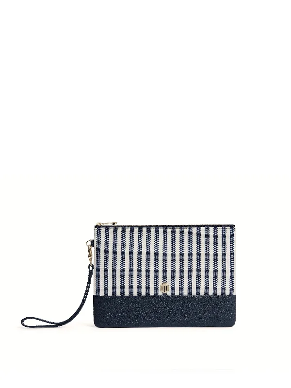 Unique Prints Faux leather outerwear jackets Highbury Clutch - Navy Stripe