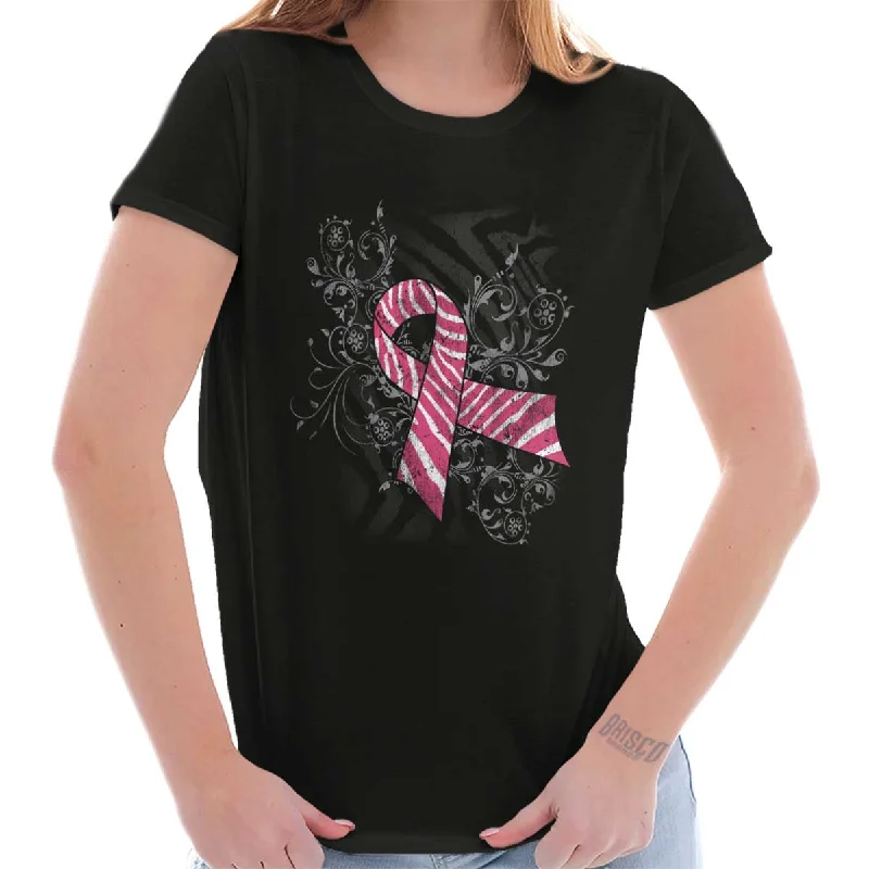 Easy Chic floral print T-Shirts for women Pink And White Ribbon Ladies T Shirt