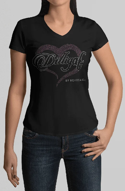 Effortless Dressing stylish fun graphic tees Pink Bedazzled Heart