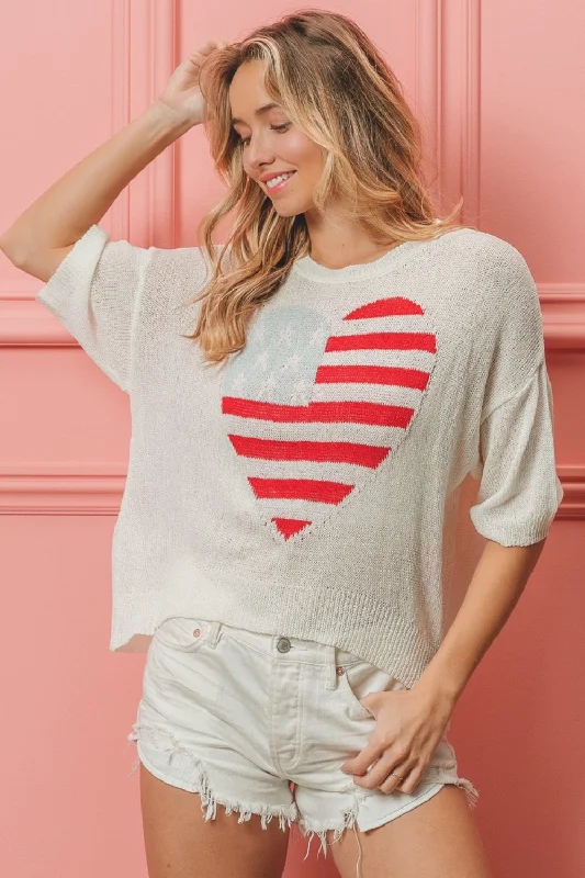 Beautiful Romance Sweaters for women in bright colors Striped Heart Contrast Knit Top Beautiful Romance Sweaters for women in bright colors Striped Heart Contrast Knit Top