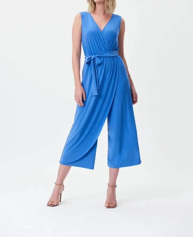 Light Fit Stretchable office pants Iris Belted Jumpsuit In Blue
