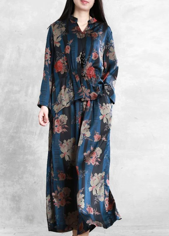 Easy Comfort Style Office leggings pants Original Elegant Chiffon Blue Print Set Loose V-Neck Top + Casual Wide Leg Pants Easy Comfort Style Office leggings pants Original Elegant Chiffon Blue Print Set Loose V-Neck Top + Casual Wide Leg Pants