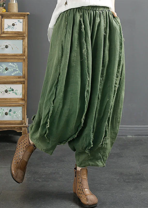 Elegant Fit Printed wide leg pants Oversized Green Pockets Wrinkled Patchwork Linen Harem Pants Summer Elegant Fit Printed wide leg pants Oversized Green Pockets Wrinkled Patchwork Linen Harem Pants Summer