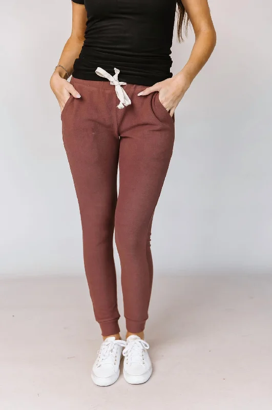Comfy Chic Wear Formal slim pants Performance Fleece Jogger In Mahogany