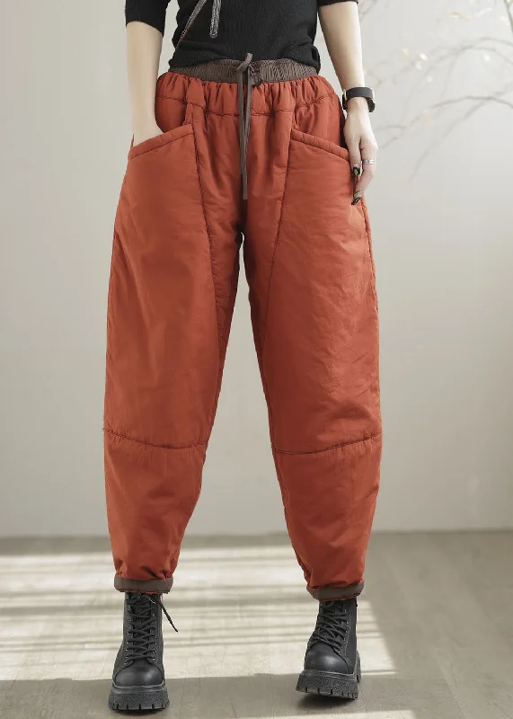 Lounge Wear Black work trousers Plus Size Orange Elastic Waist Pockets Patchwork Fine Cotton Filled Pants Winter Lounge Wear Black work trousers Plus Size Orange Elastic Waist Pockets Patchwork Fine Cotton Filled Pants Winter