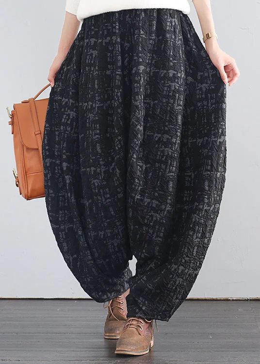 Design Must-have Office casual pants Retro Black Print Elastic Waist Thick Wide Leg Pants Fall Design Must-have Office casual pants Retro Black Print Elastic Waist Thick Wide Leg Pants Fall