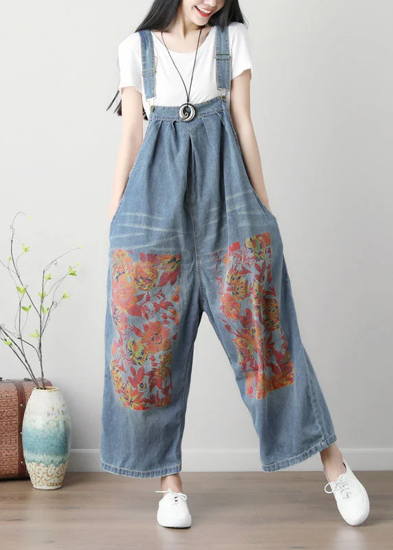 Free Design Cotton pants for women Simple Blue Patchwork Print Wide Leg Carpenter Pants Spring Free Design Cotton pants for women Simple Blue Patchwork Print Wide Leg Carpenter Pants Spring